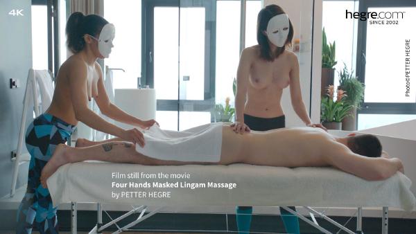 Gemaskerde Lingam-massage met vier handen #1