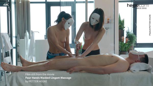 Gemaskerde Lingam-massage met vier handen #4